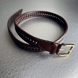 ALD Braided Woven Belt Gold Tone Buckle Bonded Leather Mens Belt - Size 34 EUC